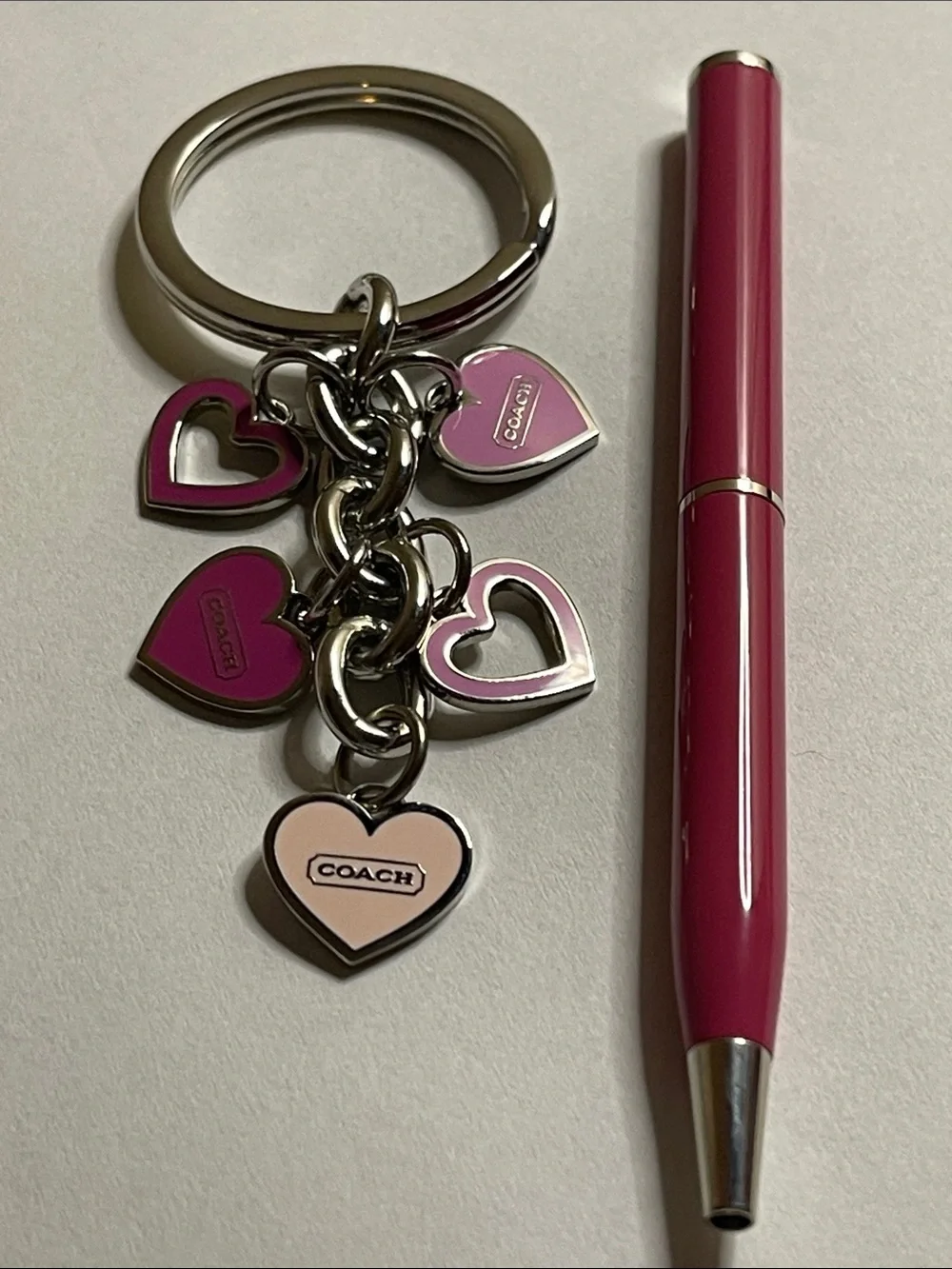 COACH Pink Heart Charm Keychain and Coach Pen